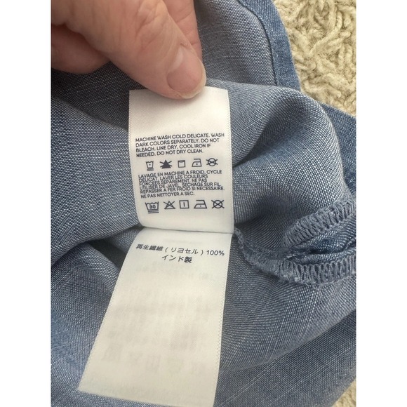 Lands' End Womens Chambray Midi Shirt Dress Size L Blue Short Sleeve Casual Work - Picture 12 of 13